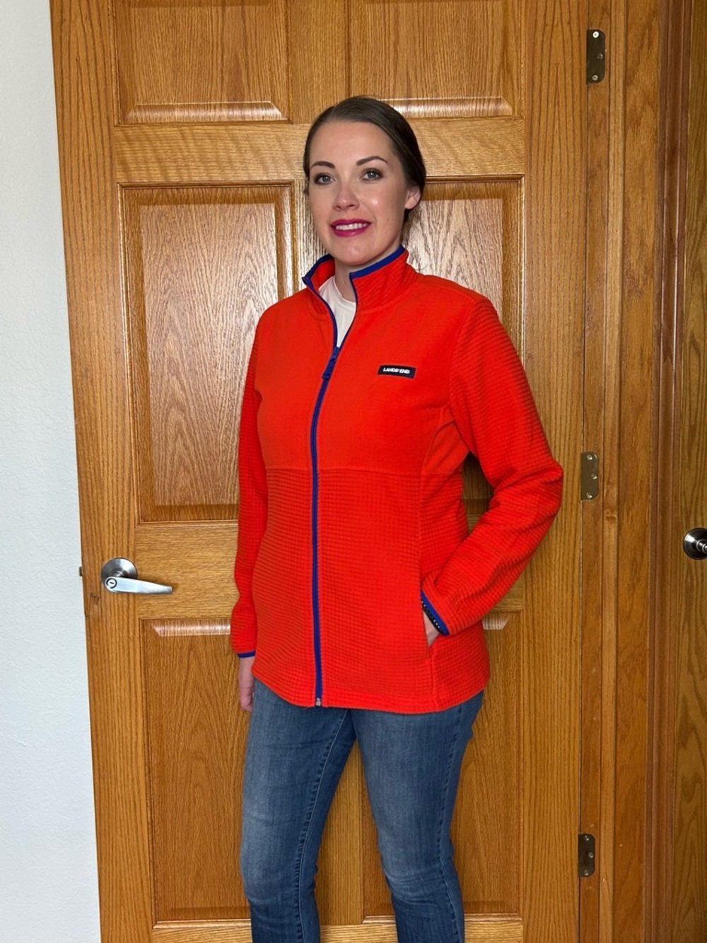 Bright Orange-Red Fleece Zip Jacket – Cozy Pop of Color 🔥